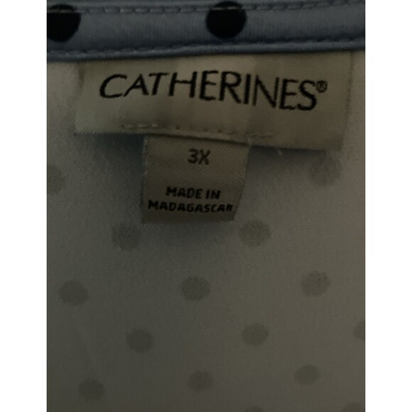 catherines Top Blouse 3X Blue Polka Dot Layered Sleeves - Picture 2 of 3